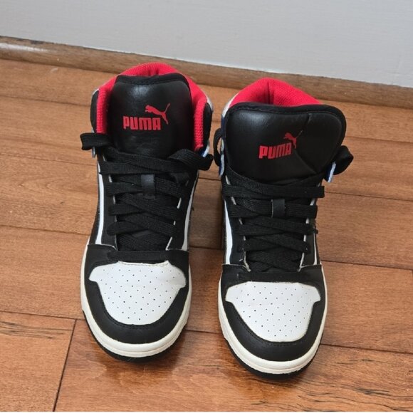 Puma Rebound high - top Black and White sneakers with Red accents size 5 - Picture 2 of 8
